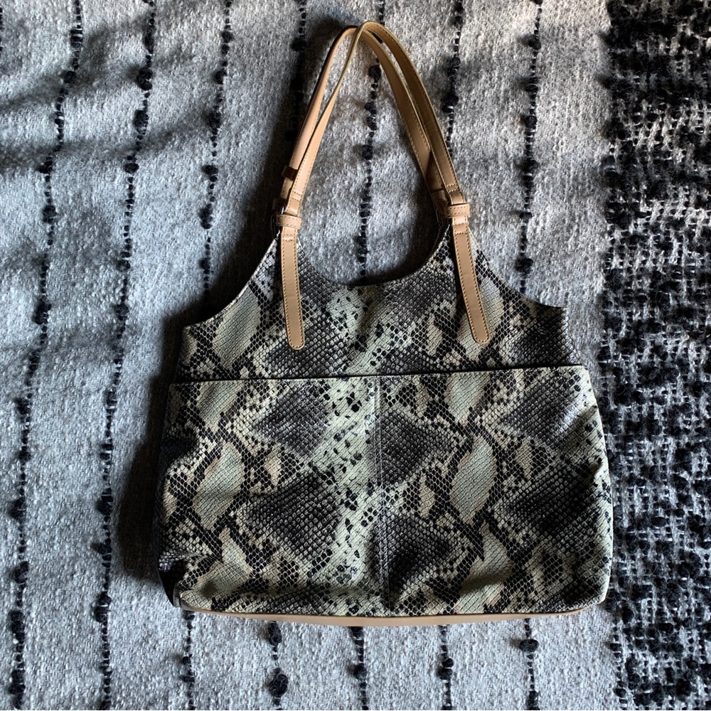 large Shoulder Tote Purse Vegan Faux Leather Snake bag Neutral animal print